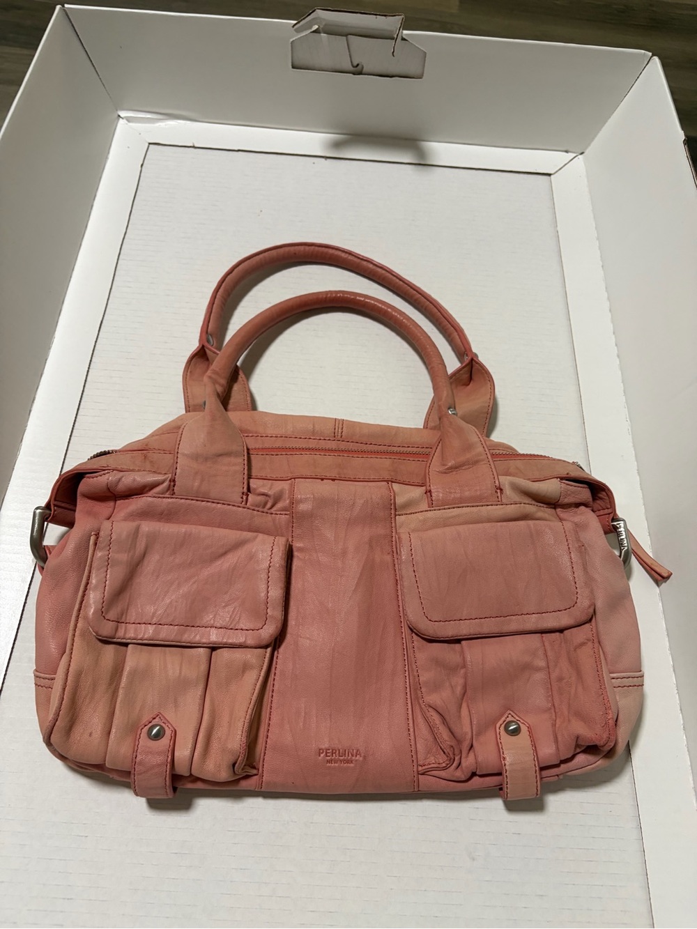 Perlina Coral Pink Leather Shoulder Satchel